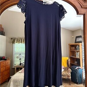 LOFT Midnight Blue Lace Accent Dress
